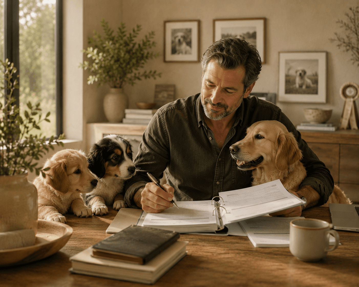 Breeder with puppies