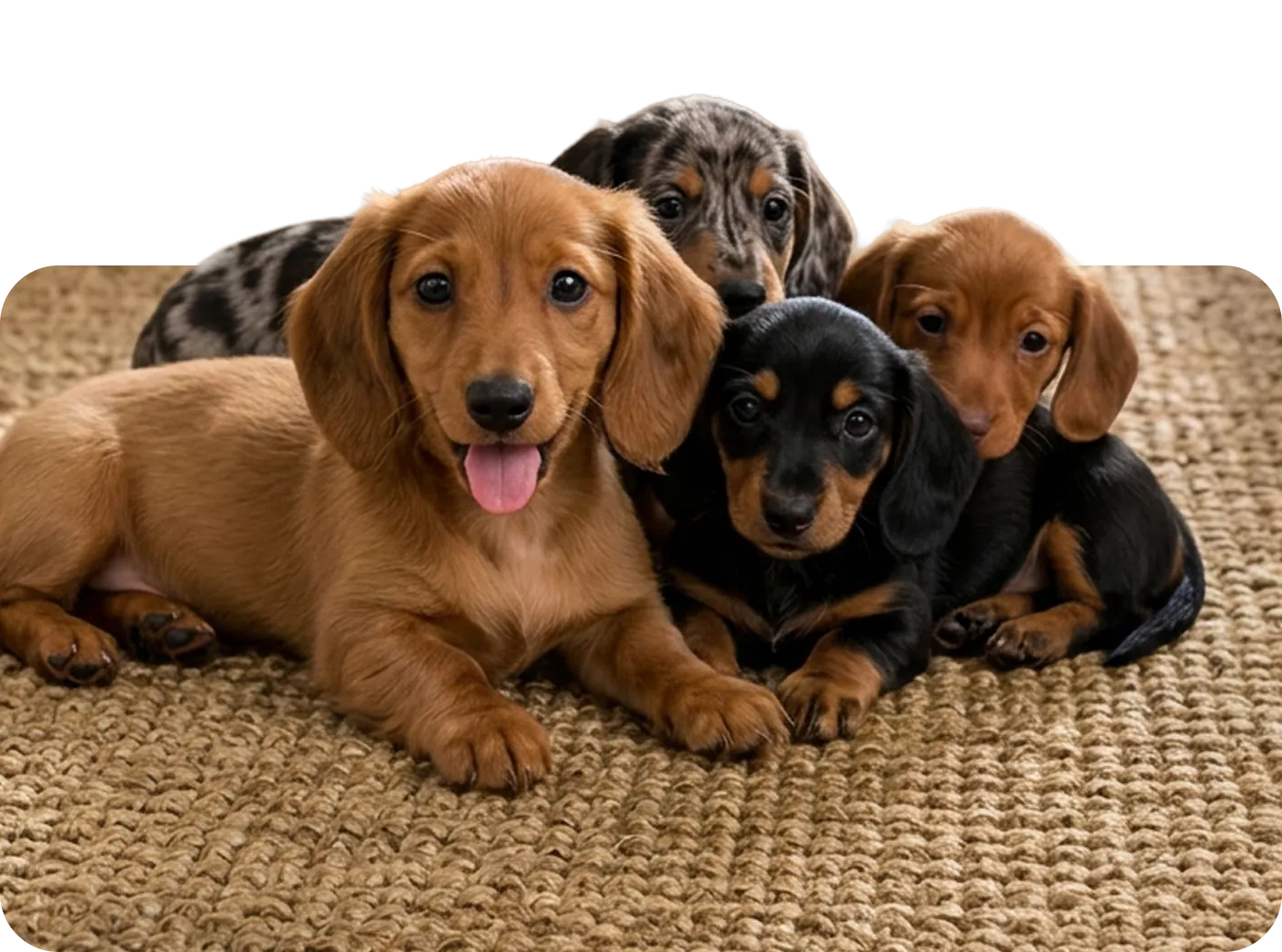 A litter of Dachshund puppies resting together